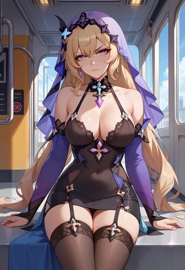 star rail,black swan,mini skirt, stockings  - AI generated anime art